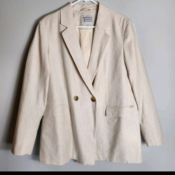 Scotch & Soda Mens L Summer Edition Unconstructed Double Breasted Blazer